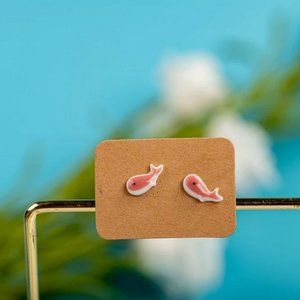 Porcelain Handmade Mini Pink Whale Stud Earrings